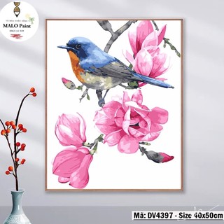 Tranh sơn dầu số hod tự tô màu Tranh con vật Chim đậu trên cành mộc lan