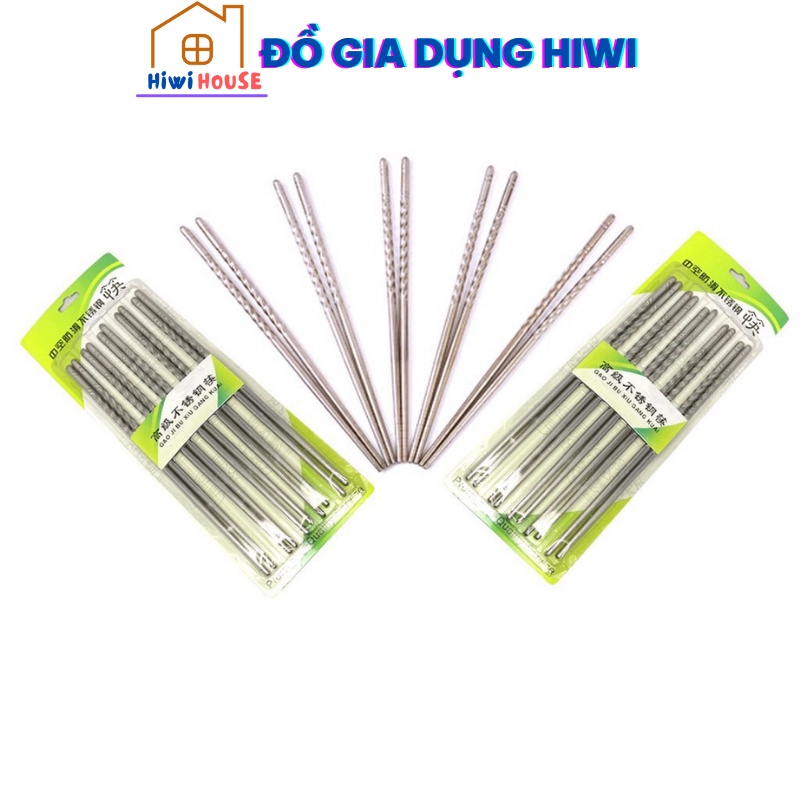 Set 5 Đôi Đũa inox ăn cơm, đũa gắp thức ăn chống trơn