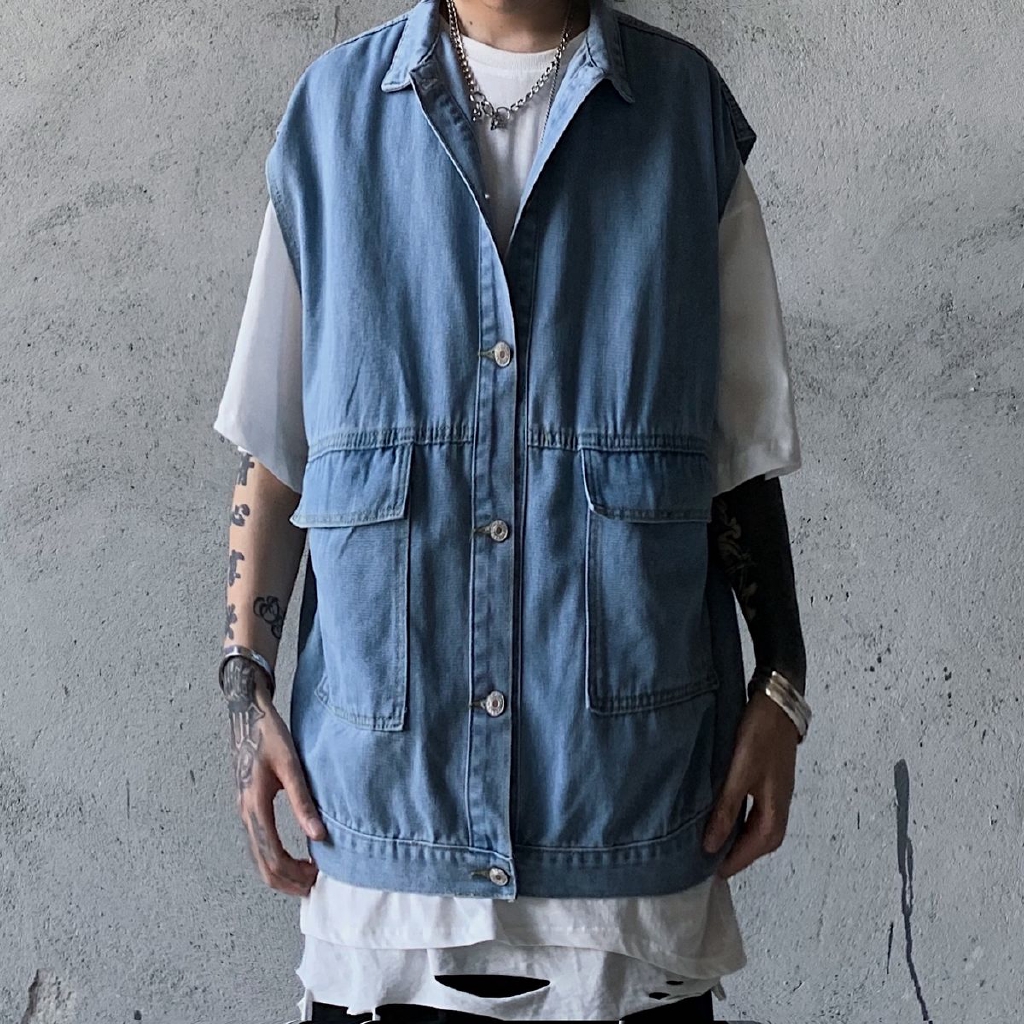 [Miễn Phí Vận Chuyển] Áo Khoác Denim Công Cụ 228933 Áo Khoác Không Tay Kiểu Dáng Hợp Thời Trang Cho Nam Và Nữ