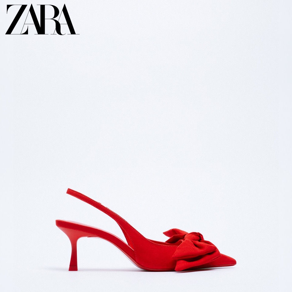 Zara Giày Cao Gót Da Lộn Mũi Nhọn Đính Nơ Thời Trang Mùa Hè Dành Cho Nữ 2021