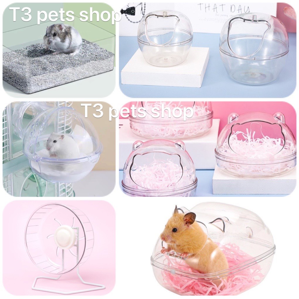 TỔNG HỢP các nhà ngủ, nhà tắm, wheel TRONG SUỐT cho hamster,sóc, nhím