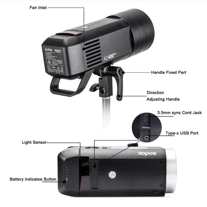 Đèn Flash Godox AD400 Pro TTL HSS 400Ws Tương Thích Nhiều Máy Ảnh Chống Nước Chống Bụi HL Studio