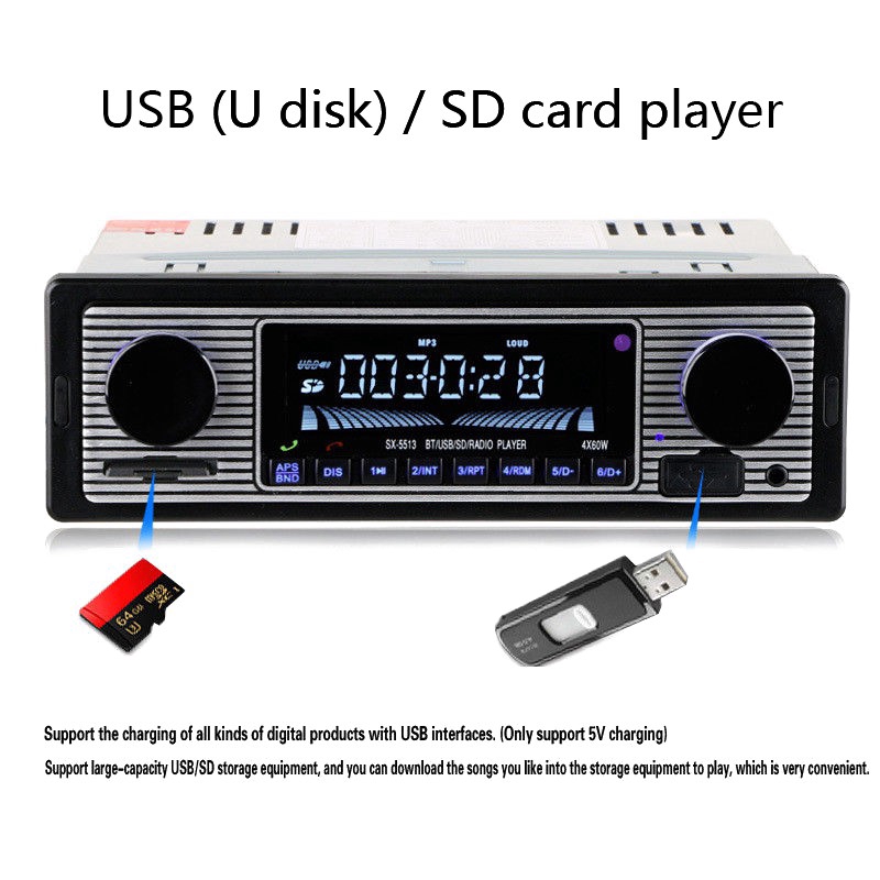 5513 12V Bluetooth Car MP3 Player Digital FM Stereo Radio / Thẻ kỹ thuật số an toàn / MMC