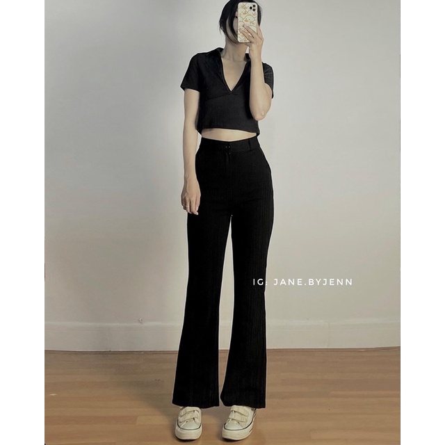 Quần vải ống loe flare pants 2 quần form dài cạp cao siêu hack dáng
