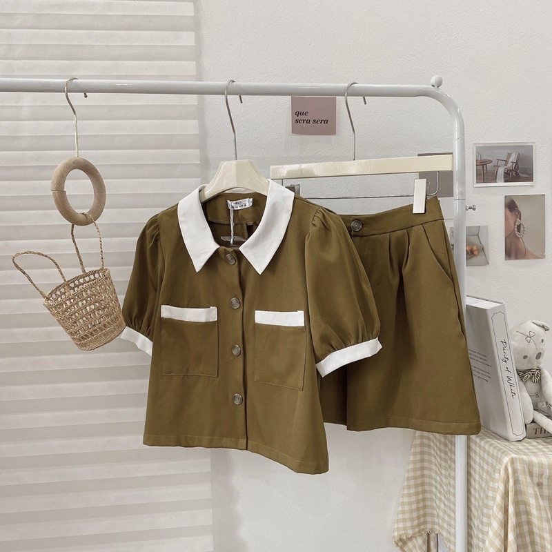 Set Bộ Pha Viền Cổ Trắng 2 Màu Siêu Xinh Có Ảnh Thật