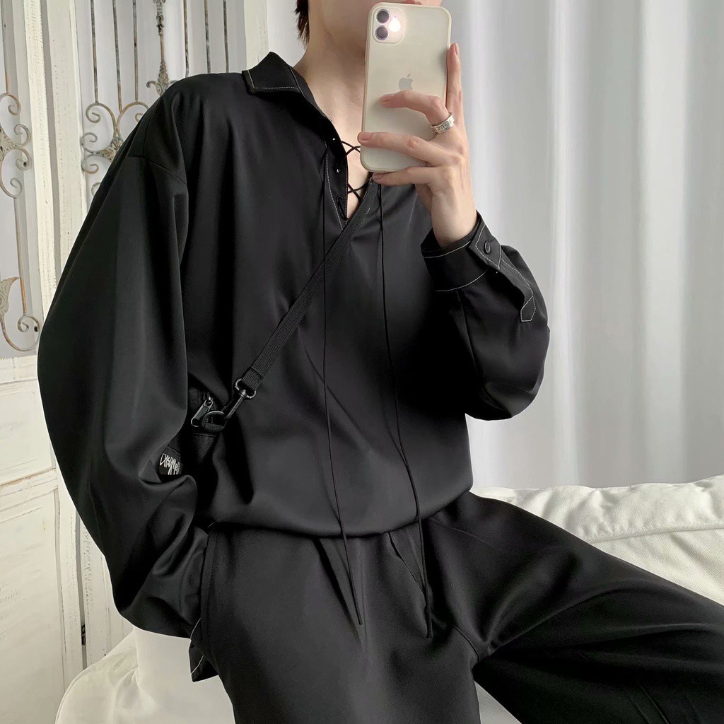 Áo sơ mi tay dài dáng rộng thiết kế đơn giản thời trang lịch lãm cho nam