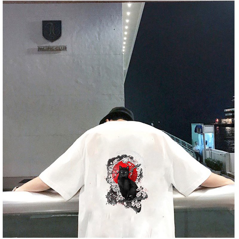 Áo thun nam tay lỡ mèo đen form rộng vải dày mịn 2020T2613