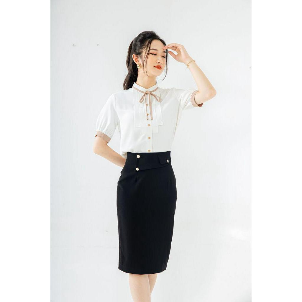 Chân váy ôm cạp lệch cài 2 cúc