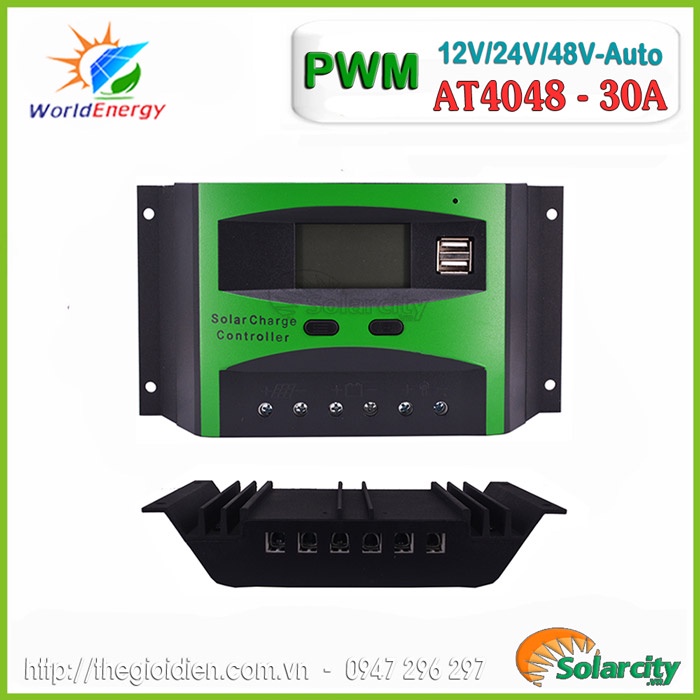 Bộ điều khiển sạc pin năng lượng PWM 30A - 12V/24V/48V tự động