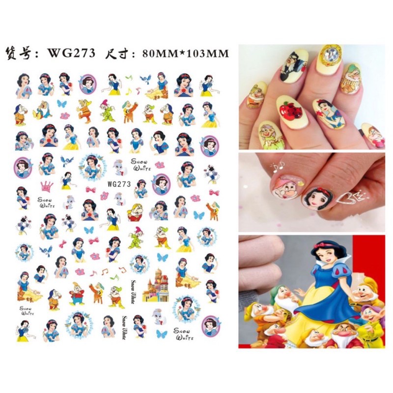Sticker hoạ tiết công chúa Disney , hình dán móng tay hoạ tiết công chúa hoạt hình Disney trang trí móng tay nail