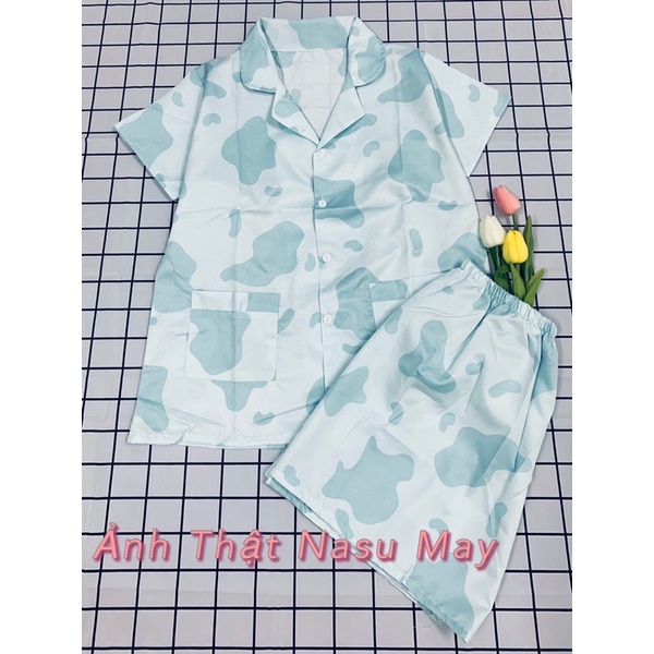 Pijama, Bộ Đồ Ngủ Mặc Nhà Chất Kate Họa Tiết Bò Sữa Xinh Xắn