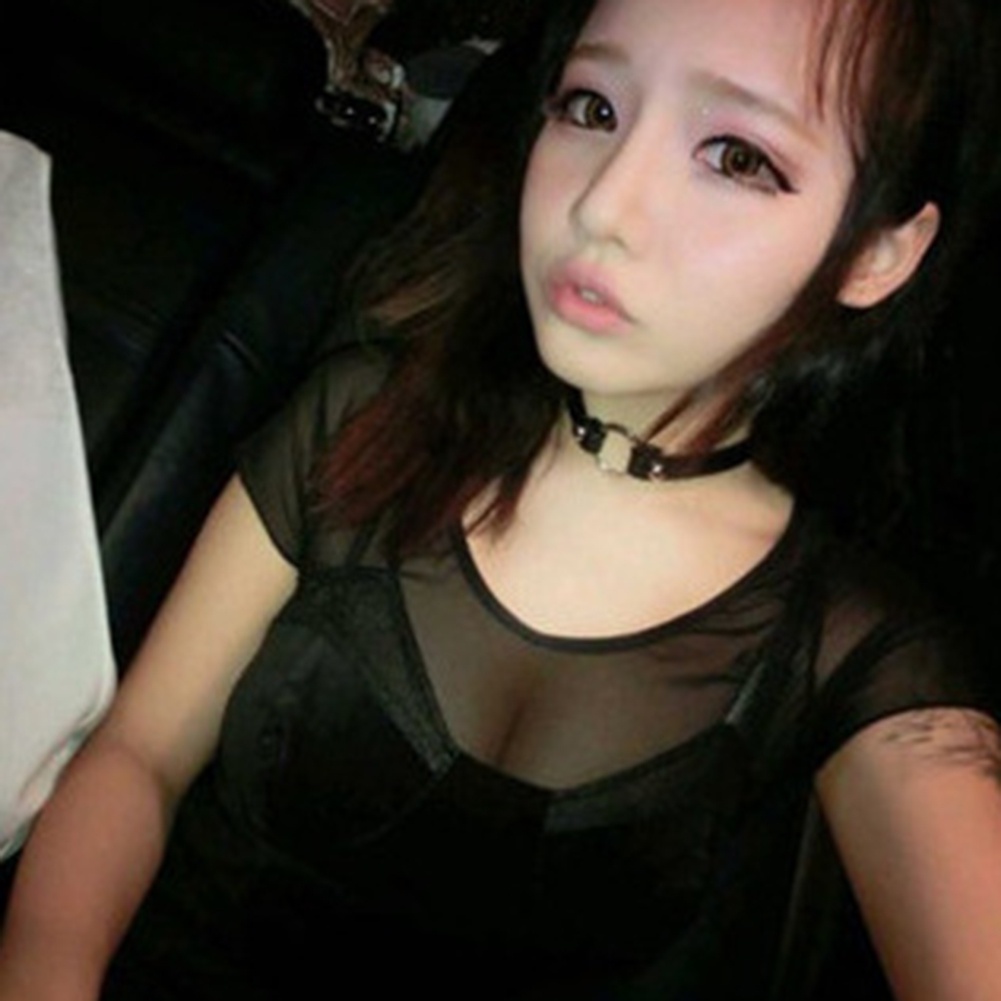 Vòng Cổ Choker Giả Da Viền Đinh Tán Tròn Thời Trang