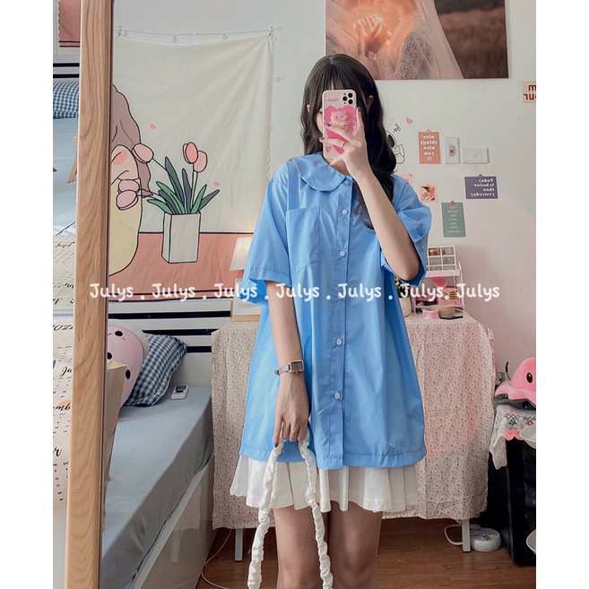 Sơ mi thô cổ sen form rộng (ảnh thật shop chụp kèm video)