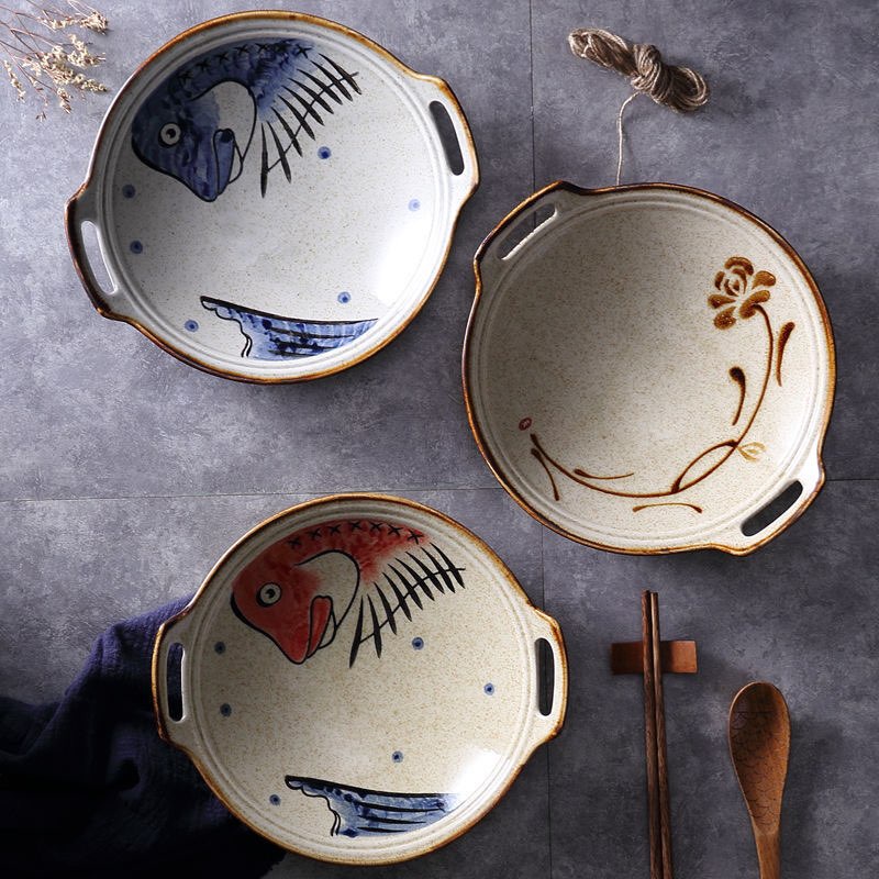 BỘ BÁT ĐĨA CÁ CHÉP NHẬT - Bộ đĩa tròn có quai cầm - Gốm sứ cao cấp