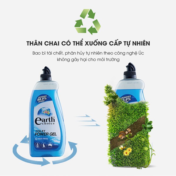 Nước tẩy rửa khử trùng nhà vệ sinh gốc thực vật Earth Choice Úc 750ml, diệt khuẩn cực mạnh, sàng bóng