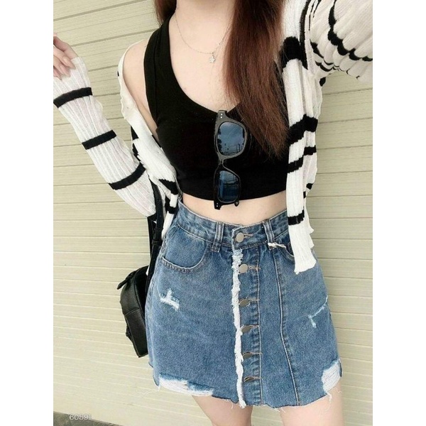 VÁY QUẦN JEAN COTTON  NÚT KIỂU