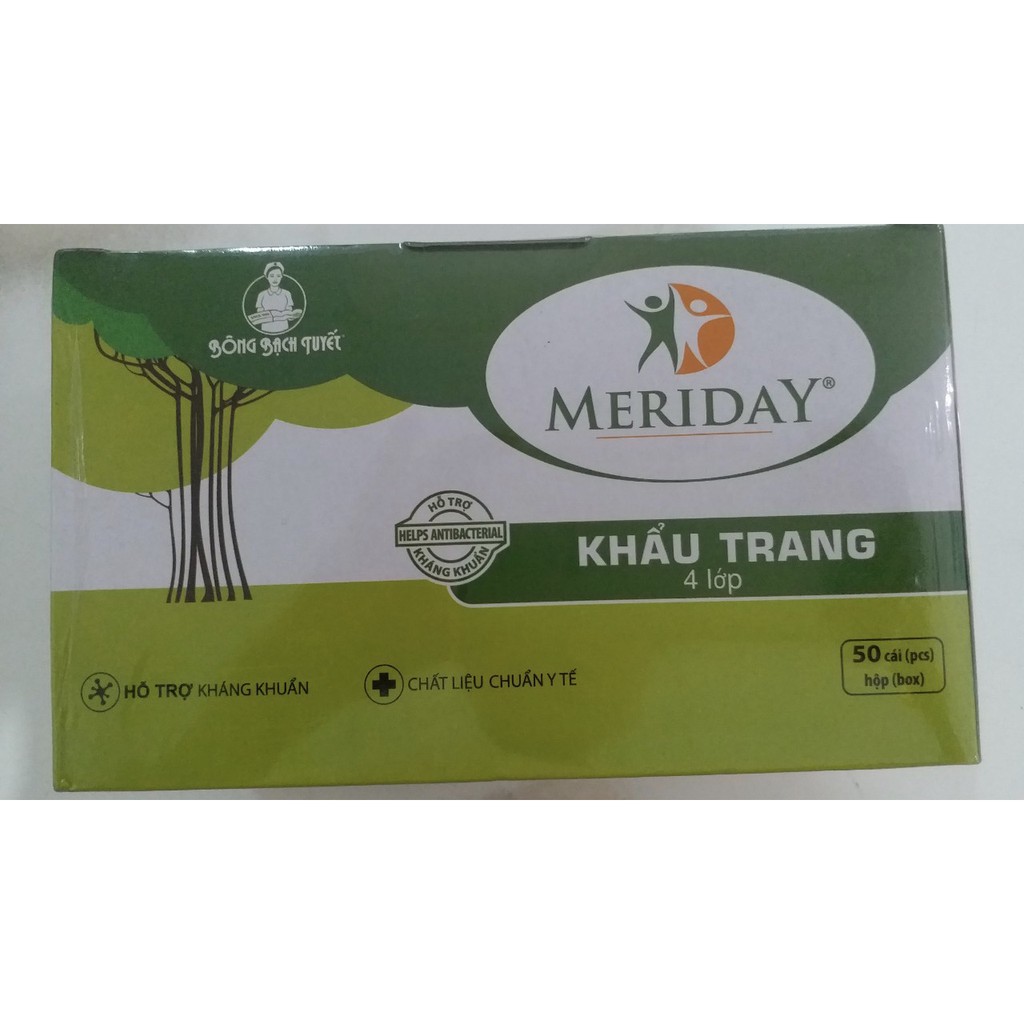 Khẩu trang 4 lớp Meriday Bông Bạch Tuyết.một hộp 50 cái