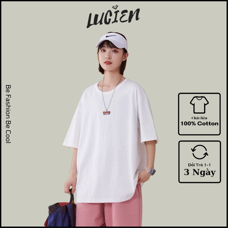 Áo thun trơn form rộng cho nam nữ chất liệu cotton, Áo phông basic tay lỡ phong cách Ulzzang Lucien Official | BigBuy360 - bigbuy360.vn