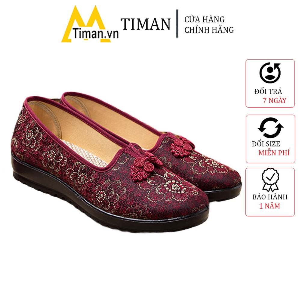 Giày lười nữ chất liệu vải slip on da kiểu mọi đế cao màu trắng độn đế bảo hành 1 năm GD15 TIMAN