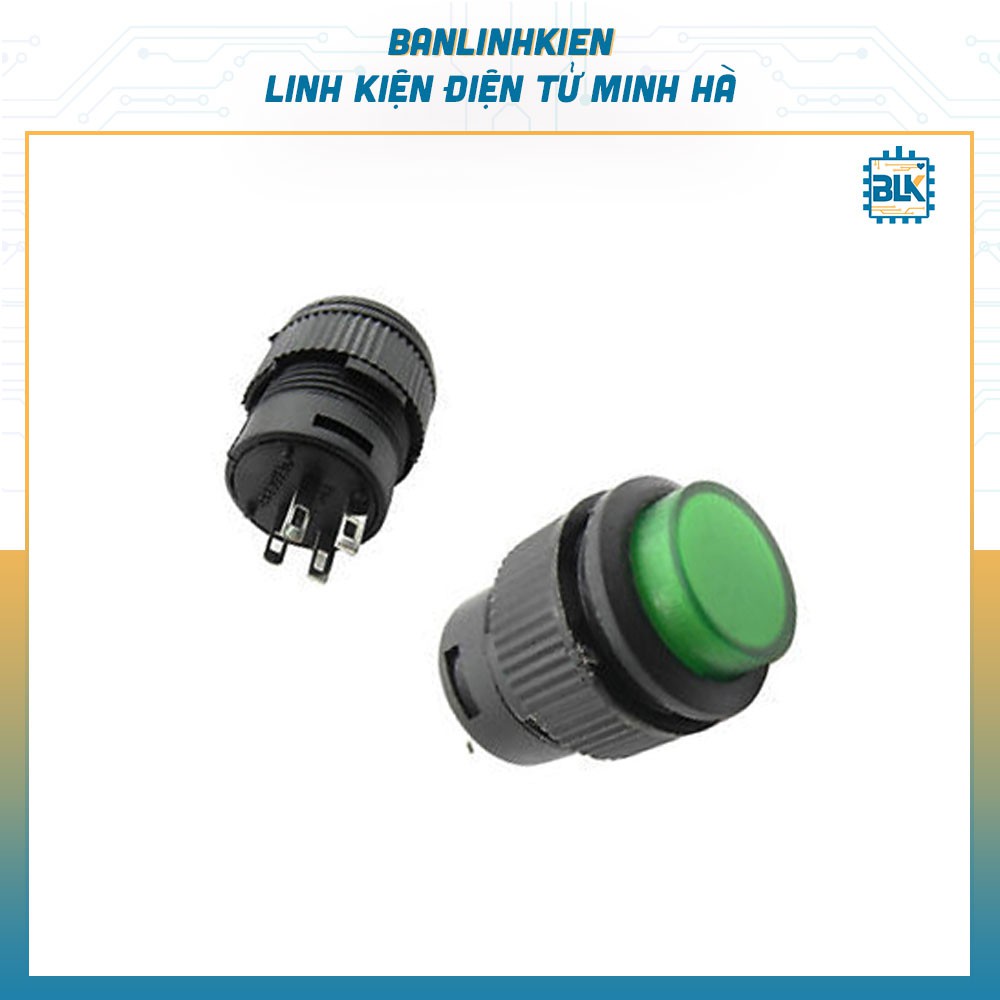 Nút Nhấn Đề R16-503BD 12V Xanh Lá Thường Mở