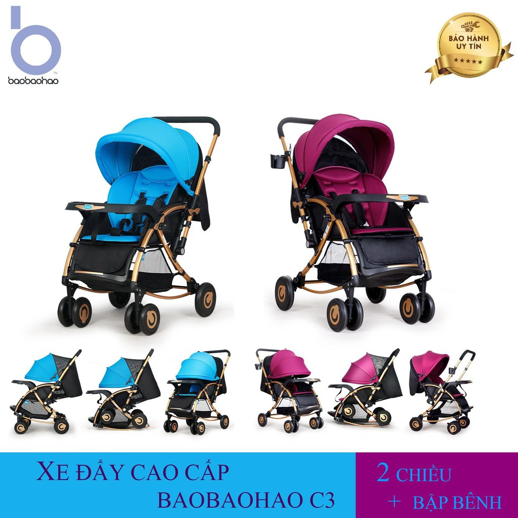 Xe đẩy bập bênh cao cấp 2 chiều 3 tư thế Baobaohao C3 + màn chống muỗi,đệm rời