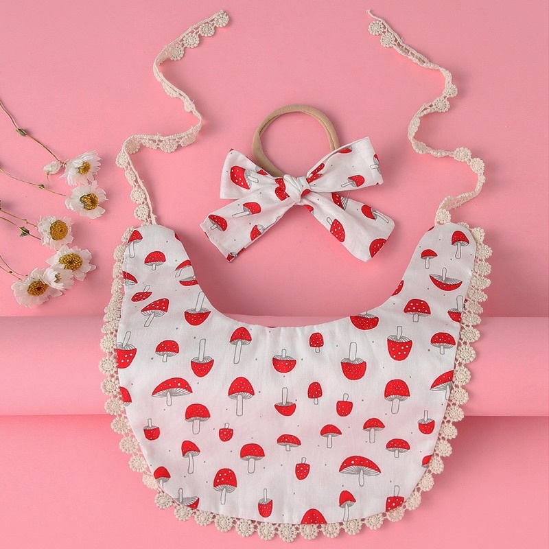 Set yếm đeo cổ kèm turban nơ xinh xắn cho bé gái 0-2 tuổi