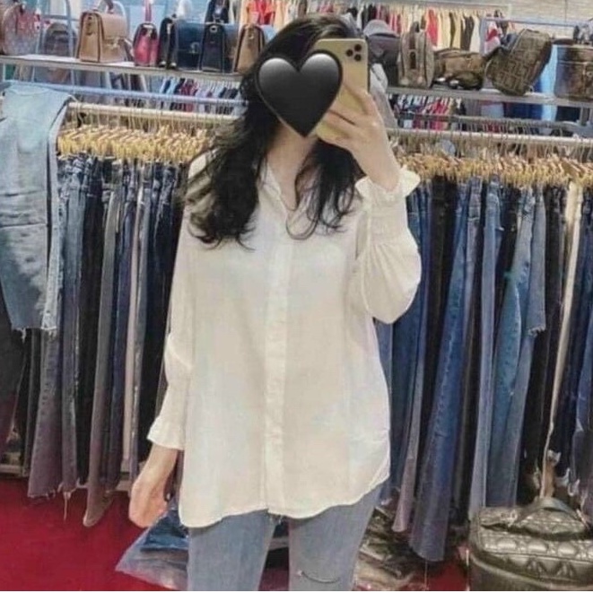 Áo sơ mi nữ trắng đi học tay dài bo nhúm cổ bẻ basic form rộng vừa kiểu - áo Sơ mi đi học sinh nữ trắng tay dài công sở