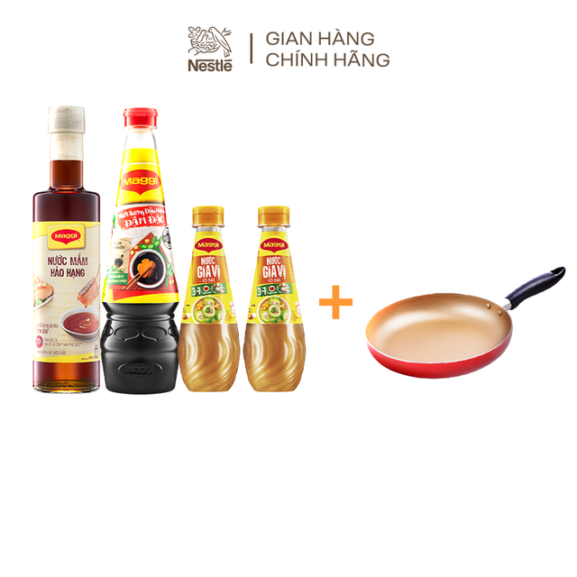 [Tặng chảo chống dính] Combo Maggi:nước tương đậm đặc 700ml+nước mắm hảo hạng 490ml+2 chai nước gia vị cô đặc 350g