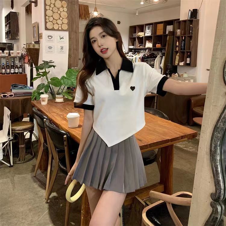 Áo polo COZOK ngắn tay thêu hình trái tim xinh xắn