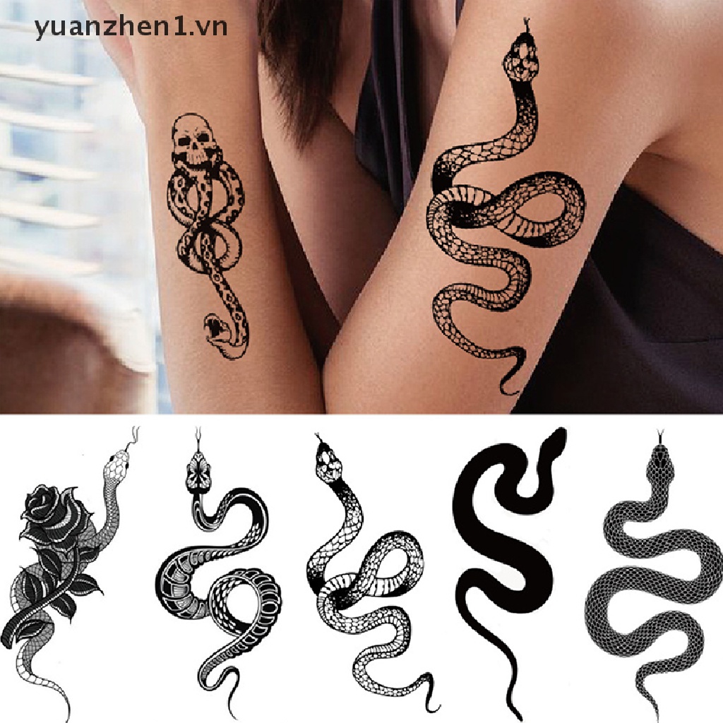 Hình Xăm Dán Tạm Thời Hình Rắn Đen Chống Nước
