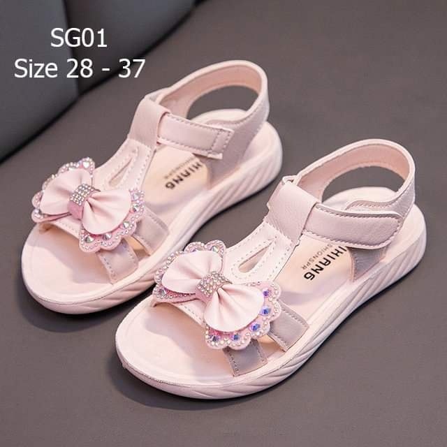 Dép sandal bé gái hồng gắn nơ siêu xinh 3 - 12 tuổi SG01