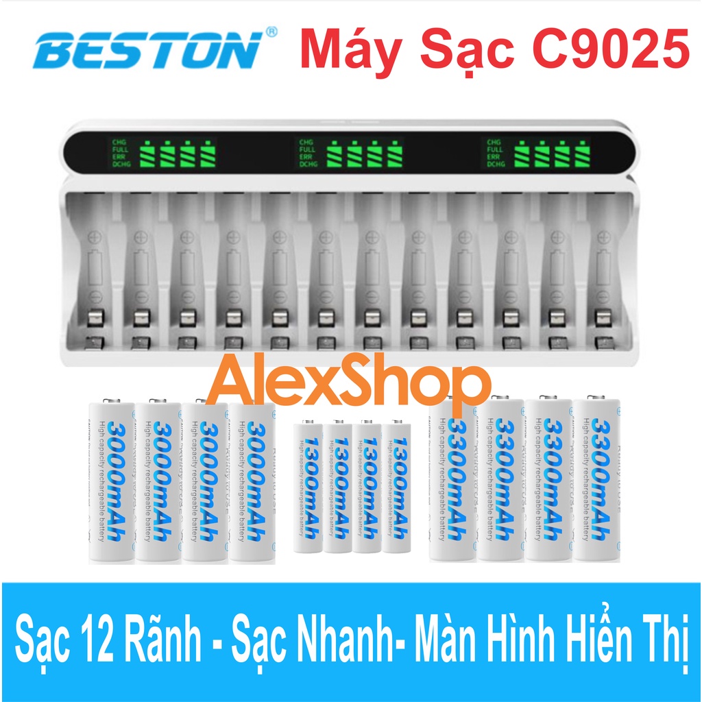Máy Sạc C9025 Beston 12 Rãnh Gắn Pin Sạc AA/ AAA Công Suất tới 1200ma