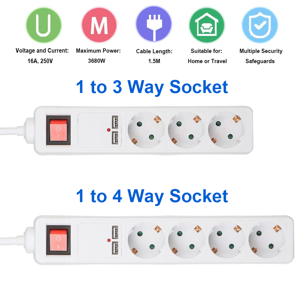 Ổ Cắm Điện Không Dây 16a 250v 2 Cổng Usb 1-3 4 Cổng