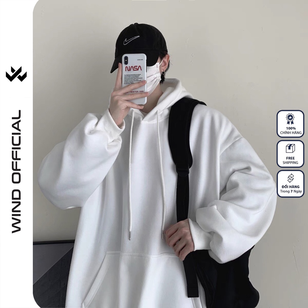 Áo hoodie unisex WIND form rộng nỉ nam nữ Trơn HD21 thời trang thu đông oversize | BigBuy360 - bigbuy360.vn