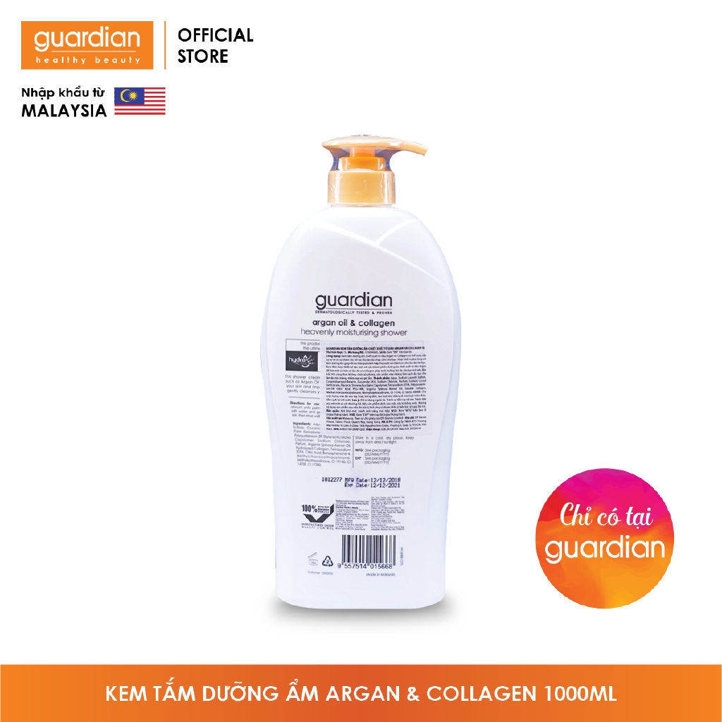 Kem tắm Guardian dưỡng ẩm chiết xuất từ Dầu thực vật và Collagen 1000ml