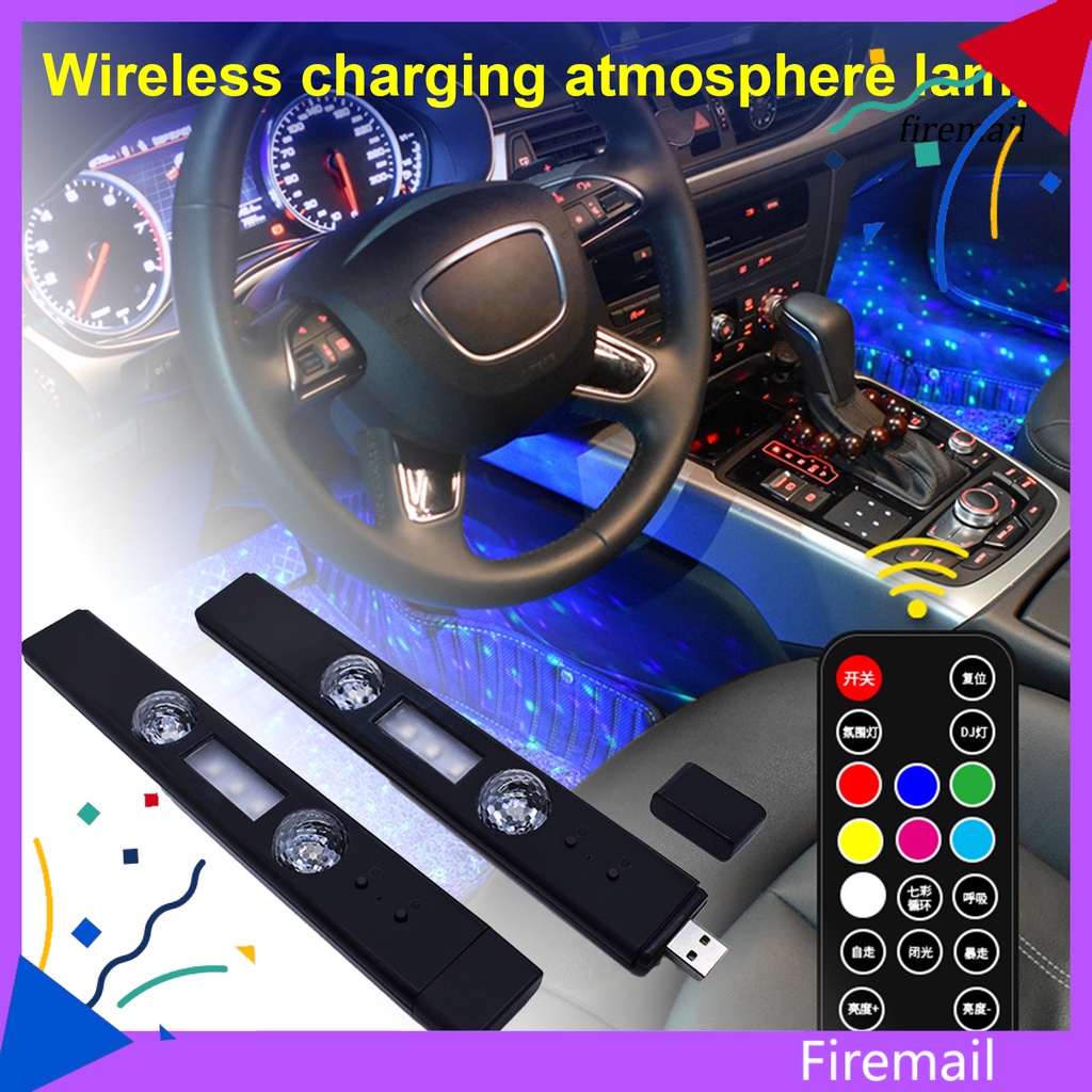 firemail 2Pcs Ambient Light Music Control Starry ABS Interior Lighting RGB USB Foot Lamp for Car