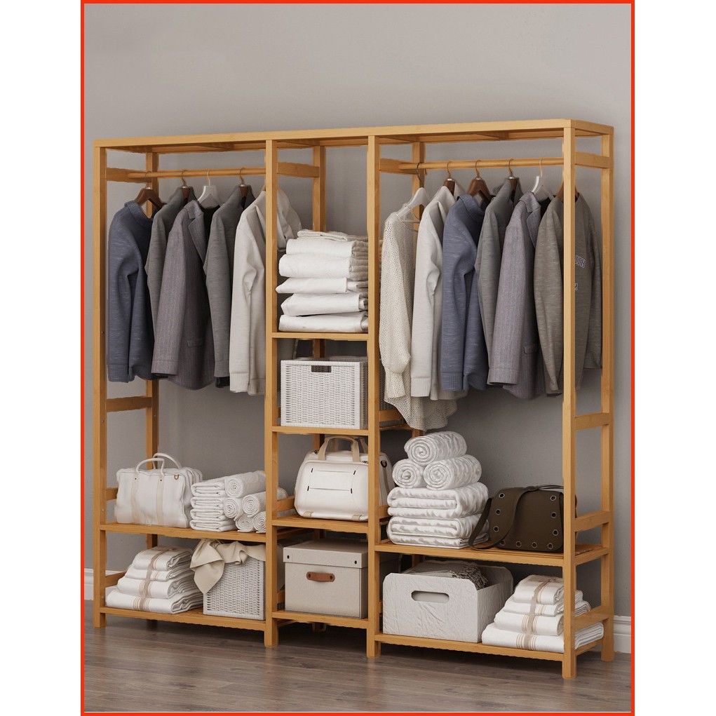 Tủ treo quần áo gỗ tre cao cấp 165cm X 145cm | BigBuy360 - bigbuy360.vn