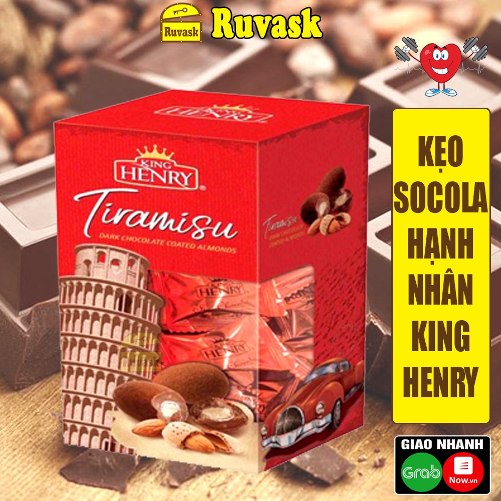 Kẹo Socola Bọc Hạnh Nhân King Henry Tiramisu 100G - Sô cô la Đen Bọc Hạnh Nhân Bánh Kẹo Đồ Ăn Vặt Nội Địa - Ruvask