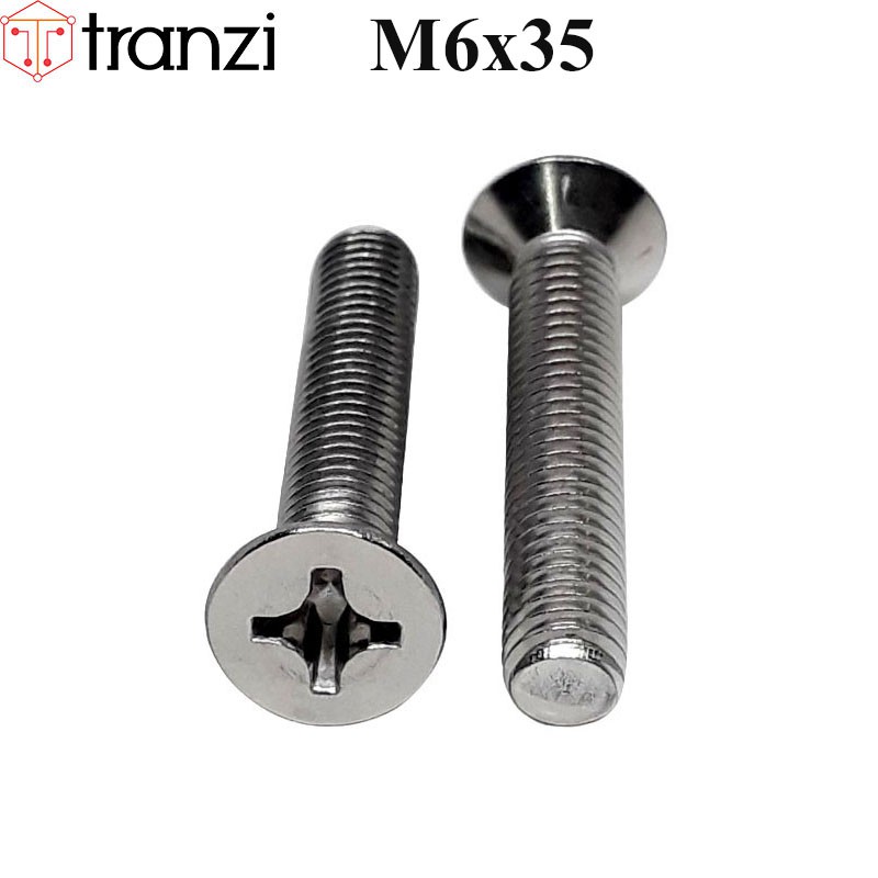 Vít bake đầu bằng thân bu lông inox 304 M6x35 - túi 10 cái