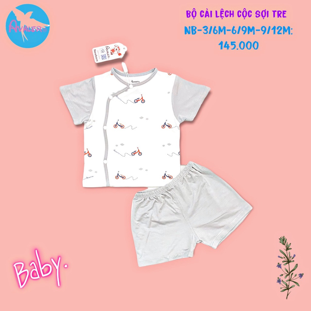 Bộ cộc Avaler cho bé 3-10kg xanh,hồng,ghi vải sợi tre mẫu mới  siêu mịn mát