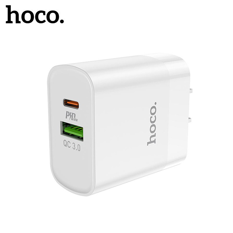 Củ sạc nhanh 3A/PD20W Hoco C80 chất liệu PC chống cháy cao cấp khả năng chịu nhiệt tốt trang bị 2 cổng Usb và Type-C