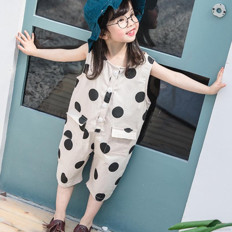 Jumpsuit Chấm Bi Phong Cách Hàn Quốc Cho Bé Gái