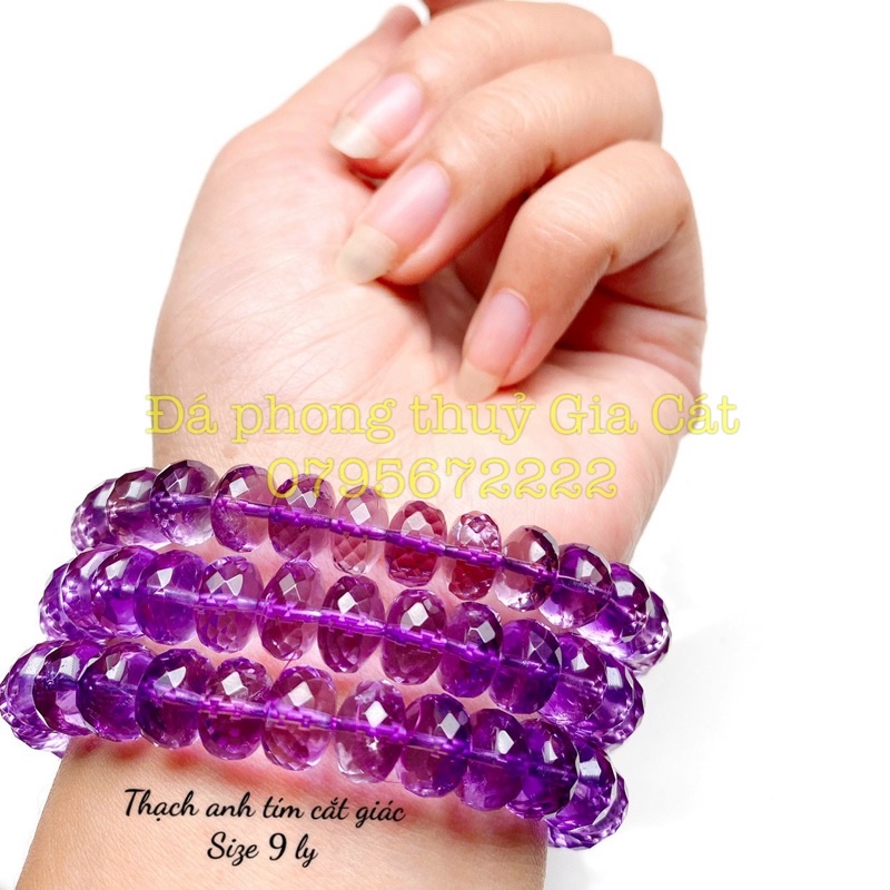 Vòng tay tím cắt giác đẹp kiểm định ( amethyst quartz )