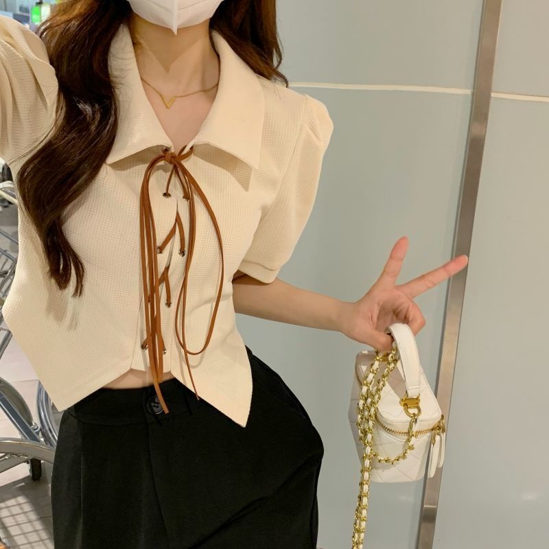 Áo sơ mi IELGY cổ polo tay ngắn dáng ôm thời trang mùa hè xinh xắn cho nữ