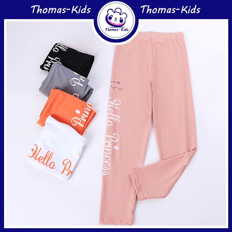 [THOMAS Kids] Quần Legging Thể Thao Dáng Bút Chì In Chữ Màu Trơn Giản Dị Dành Cho Bé Gái 3-12 Tuổi