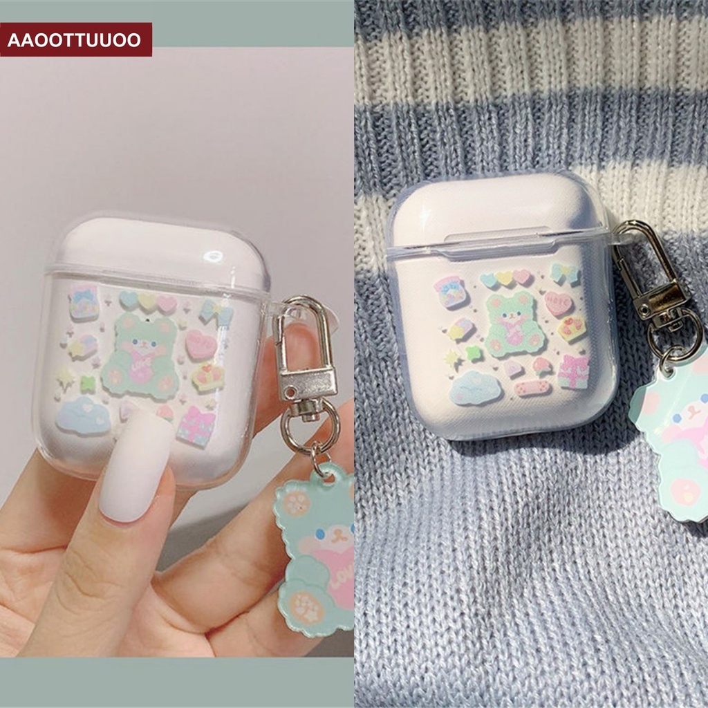 Vỏ mềm đựng bảo vệ cho hộp sạc tai nghe Airpods 1/2 họa tiết gấu hoạt hình đáng yêu
