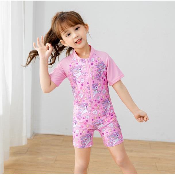 Unicorn Printing Kids Đồ bơi cho bé trai bé gái đồ áo tay ngắn jumpsuit nhân vật