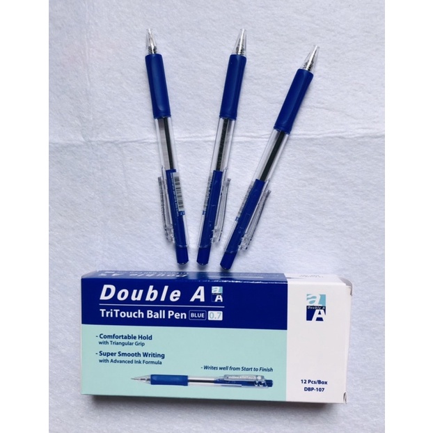 Hộp 12 bút bi Double A tritouch xanh 0,7mm