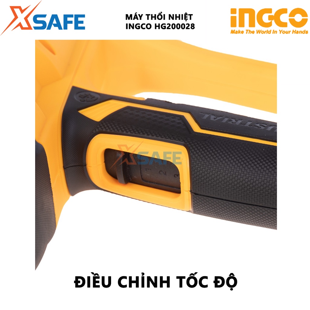 Máy khò nhiệt INGCO HG200028 2000W Máy thổi hơi nóng nhiệt độ 380-570 độ C, kèm 1 cây nạo/cào và 4 miệng vòi - [XSAFE]