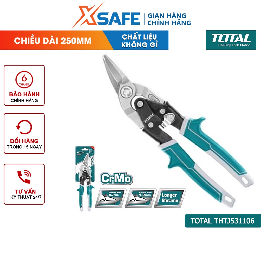 Kéo cắt tole trái TOTAL THTJ531106 dài 250mm, chất liệu thép cứng bền bỉ chống biến dạng - chính hãng